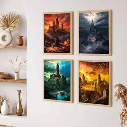 4 Pack Castle Paint by Numbers Kit for Adults Framed Canvas Frameworkless - Image 6