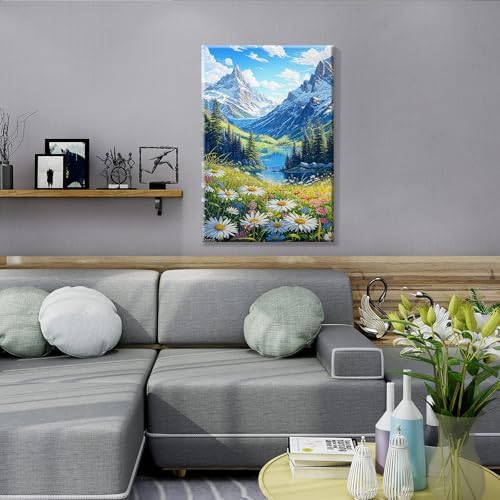 JOOZ Mountain Paint by Numbers Kit for Adults with Frame, Landscape Paint by Number with Easel, DIY Landscape Flower Adult Paint by Number Kits Framed Canvas for Home Wall Decor 8 x 12 Inch - Image 5