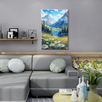 JOOZ Mountain Paint by Numbers Kit for Adults with Frame, Landscape Paint by Number with Easel, DIY Landscape Flower Adult Paint by Number Kits Framed Canvas for Home Wall Decor 8 x 12 Inch - Image 5
