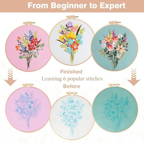RidaaFri 3 Pack Embroidery Kit for Beginners, Flower DIY Adults Starter Kit - Image 2