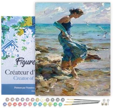 Figured'Art Paint by Numbers for Adults with Frame Feet in Water During Summer 16"x20" - Craft Art Painting DIY Kit Canvas Already Stretched on a Wooden Frame by FiguredArt