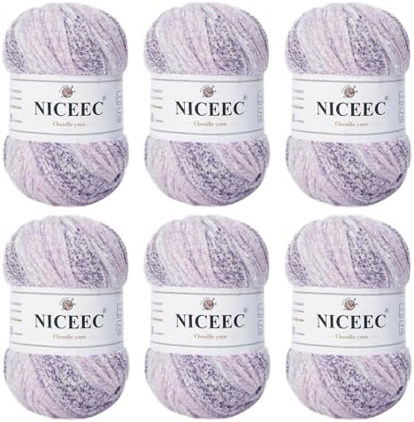 NICEEC 6 Skeins Soft Chenille Yarn 6x85m(6x93yds,6x50g)_Foggy Purple by NICEEC