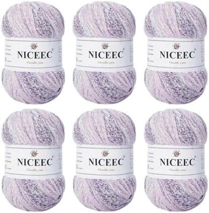NICEEC 6 Skeins Soft Chenille Yarn 6x85m(6x93yds,6x50g)_Foggy Purple by NICEEC
