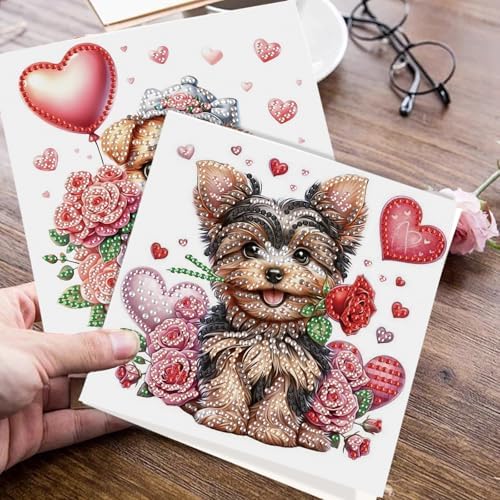 JISHSHAY 6 PCS Diamond Art Greeting Cards Dog Diamond Painting Birthday Cards Animal Gem Art Gem Painting Mosaic Kits for Adults for Thanksgiving Anniversary Valentine Graduation All-Occasion - Image 7
