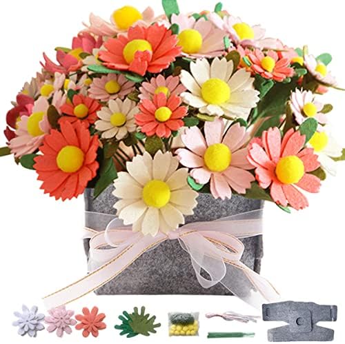 BAZIMA DIY Felt Flower Art Craft Kit, DIY Daisy Bouquet Kit, Floral Gifts, Beginner Craft Kit, Arrange Pre-Cut Flowers and Foliage by BAZIMA+ALICE