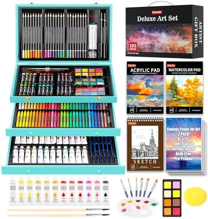 Soucolor Art Supplies, 192-Pack Deluxe Art Set Drawing Painting Supplies by Soucolor