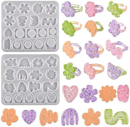 BIGEBO Different Shapes Sizes Ring Resin Molds, 2 PCS Multiple Combinations Ring Silicone Molds Kit Set for Jewelry Craft Making DIY Gift by BIGEBO