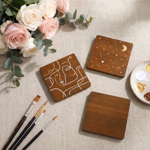 Meanplan 40 Pcs Blank Wooden Coasters, 4 x 4 x 0.28 Inch, Square, Brown - Image 6