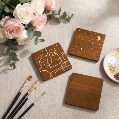 Meanplan 40 Pcs Blank Wooden Coasters, 4 x 4 x 0.28 Inch, Square, Brown - Image 6