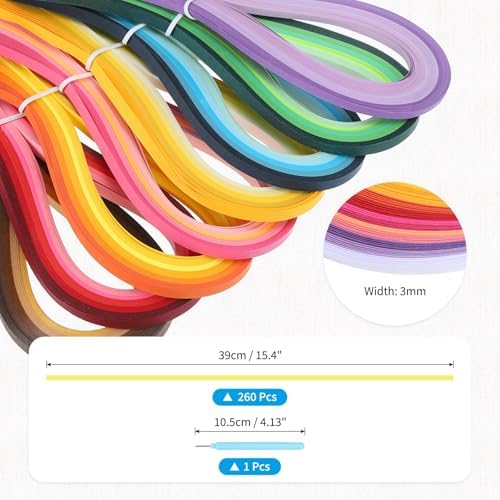 MECCANIXITY Paper Quilling Kit, 15.4 Inch 3mm 26 Colors Paper Quilling Strips with Blue Pen for Beginners DIY Hand Crafts Teaching Tools Flower Decoration(Multi-Colored, Pack of 260) - Image 2