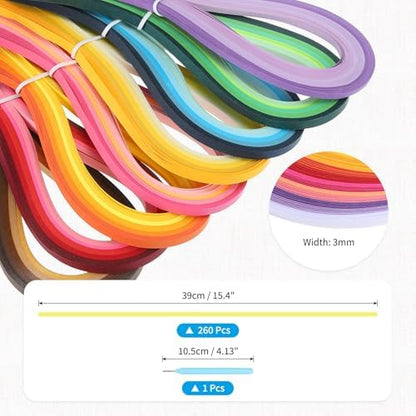 MECCANIXITY Paper Quilling Kit, 15.4 Inch 3mm 26 Colors Paper Quilling Strips with Blue Pen for Beginners DIY Hand Crafts Teaching Tools Flower Decoration(Multi-Colored, Pack of 260) - Image 2