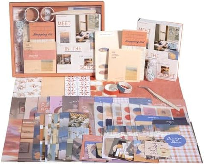 imoon Scrapbook Photo Album Supplies Kit with Tweezers and Glue Tape – Romantic Aesthetic Junk Journal Kit, Scrapbooking Paper, Sticker Pack, Notebook, DIY Craft, Gift for Adults (Sunset) by Unknown