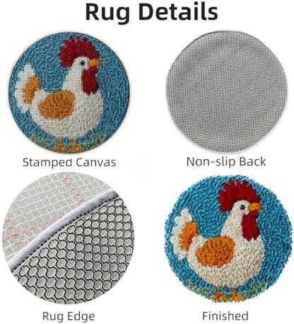 Latch Hook Rug Kit Cute Rooster Easy for Beginners Round Shape Carpet Crochet Yarn Craft Mini Rug DIY Hook and Latch Little Tapestry for Home Decor 30x30cm-1 - Image 3