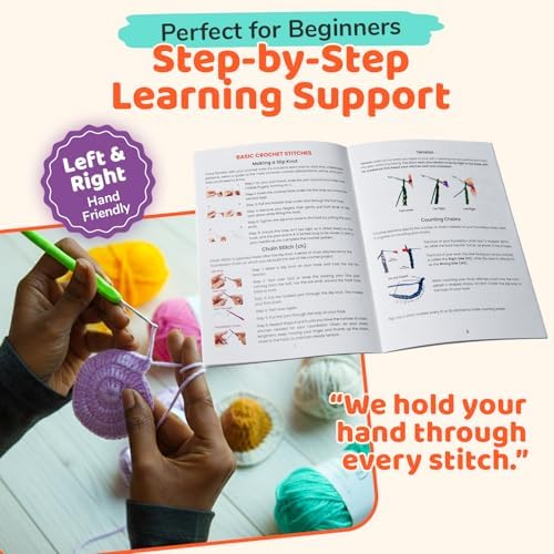 Crochet Kit for Beginners Adults & Kids | 69-Piece Complete Crochet Starter Kit 20 Yarn Colors 1120 Yards 9 Ergonomic Hooks | Learn to Crochet with Easy Step-by-Step Guide – Crocheting Supplies & Gift - Image 4
