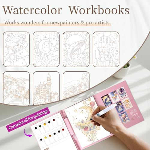 NaTuGi 2Pac Watercolor Workbook for Adults,Watercolor Coloring Book,Portable Watercolor Painting Books,Creative Stress Relief Kit,Suitable for Beginners Birthday Gift (Dreams and Architecture) - Image 2