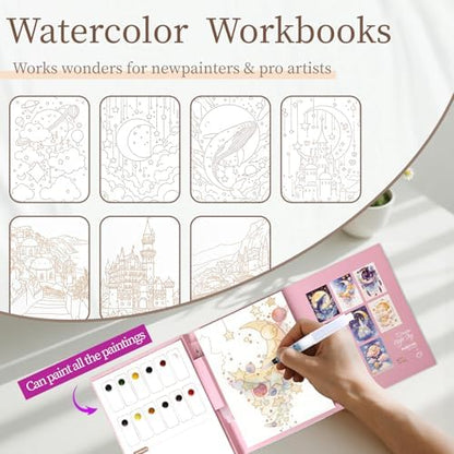 NaTuGi 2Pac Watercolor Workbook for Adults,Watercolor Coloring Book,Portable Watercolor Painting Books,Creative Stress Relief Kit,Suitable for Beginners Birthday Gift (Dreams and Architecture) - Image 2
