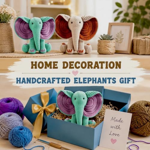 JYZJDKE Crochet Kit for Beginners Adults - DIY Amigurumi Elephant Knitting Starter Kit with Yarn Sets, Crochet Animal Kit Cute Stuffed Animal Craft Birthday Gifts (Beige White+Tiffany Green Elephant) - Image 6