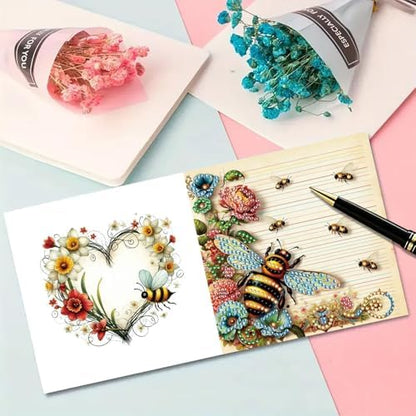 6Pcs Folding Greeting Card Diamond Art Painting Thank You Blessing Cards with White Envelope Rhinestones Painted Making Kits for Adults DIY Craft Holiday Gift-Bee - Image 5