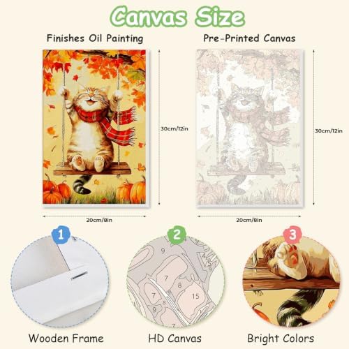 Spandrel Framed Paint by Numbers Cat Kit for Adult, Autumn Adult Paint by Number Kits on Canvas, DIY Acrylic Oil Easy Halloween Painting by Numbers Fall for Home Wall Decor, 8x12in - Image 2