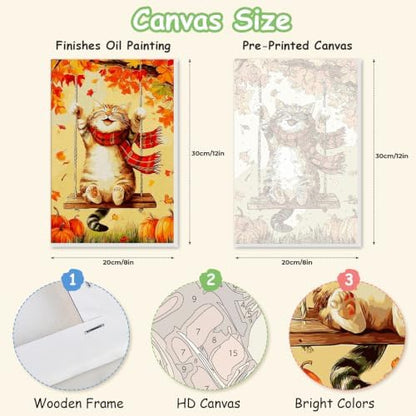 Spandrel Framed Paint by Numbers Cat Kit for Adult, Autumn Adult Paint by Number Kits on Canvas, DIY Acrylic Oil Easy Halloween Painting by Numbers Fall for Home Wall Decor, 8x12in - Image 2