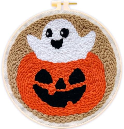 Punch Needle Kit for Beginners Adults-Pumpkin Ghost, with Embroidery Hoop by TCDZMYGS