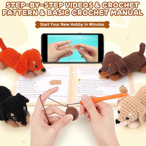 Crochet Kit for Beginners Adults, 4 PCS Dachshund Puppy Crochet Kits - Image 5