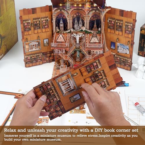 Window of the World Book Nook - DIY Miniature House Kit for Adults & Teens, Dollhouse Booknook Bookshelf Insert Decor with LED Light, Unique Gift for Family, Friends - Image 3