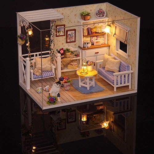 Ogrmar Wooden Miniatures Dollhouse Kit with Dust Cover& Led Light Cat Diary - Image 6