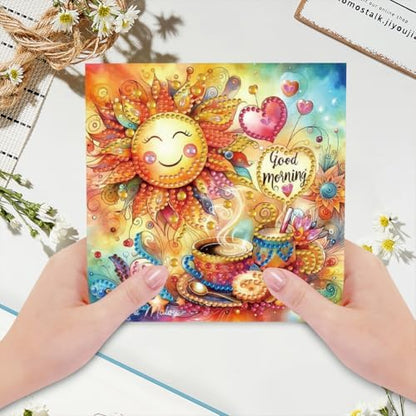 6pcs DIY Diamond Art Greeting Cards Kit with Envelopes&Tools - Create Your Own Sparkling Birthday, Thank You, Holiday Cards for Adults & Beginners(Sun) - Image 6