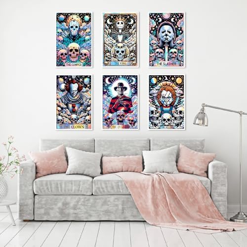 Clendo 6 Packs Halloween Paint by Number Kits for Adults, Horror Movie Adult's Painting by Numbers on Canvas, Easy Acrylic DIY Oil Painting on Canvas, Home Wall Decor(12x16in No Frame) - Image 4