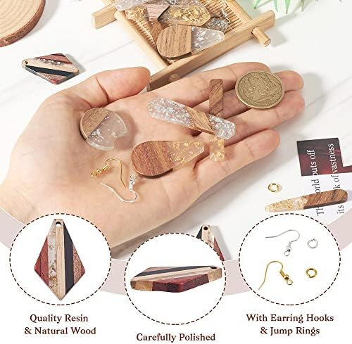 FASHEWELRY 24Pcs Gold Foil Resin Wood Earring Charms Teardrop Drop Rectangle Wooden Earring Blanks Geometry Boho Charms Wooden Earring Pieces for Jewelry Making with Earring Hooks & Jump Rings - Image 2