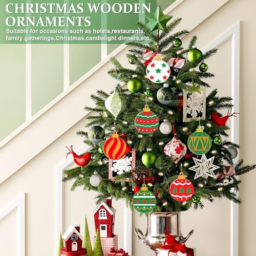 80PCS Wooden Christmas Ornaments to Paint, 8 Styles DIY Blank Unfinished Wood Christmas Ball Christmas Decoration Cutouts Ornament for Crafts Winter Hanging Decorations - Image 2