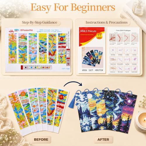 CYANFOUR 6 Pcs Cross Stitch Bookmark Kit for Beginners - Image 5
