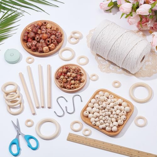 FREEBLOSS Macrame Kits for Beginners Macrame Wall Hanging Kit Macramé Plant Hanger Kit Supplies Include 219 Yards 3mm Macramé Cord 200pcs Wooden Beads Wooden Rings and Other Tools Starter Set - Image 5