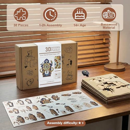 3D Puzzles for Adults Wooden Octopus Pirate Clock Kit with Pendulum - Image 2