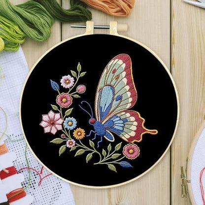 FRANDEK DIY Flower Butterfly Stamped Embroidery Kit with Hoop for Adults - Image 3