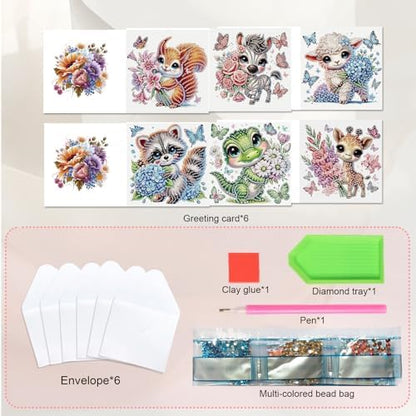 JISHSHAY 6 PCS Diamond Art Greeting Cards Animal Diamond Painting Birthday Cards Animal Gem Art Gem Painting Mosaic Kits for Adults for Thanksgiving Anniversary Valentine Graduation All-Occasion - Image 3