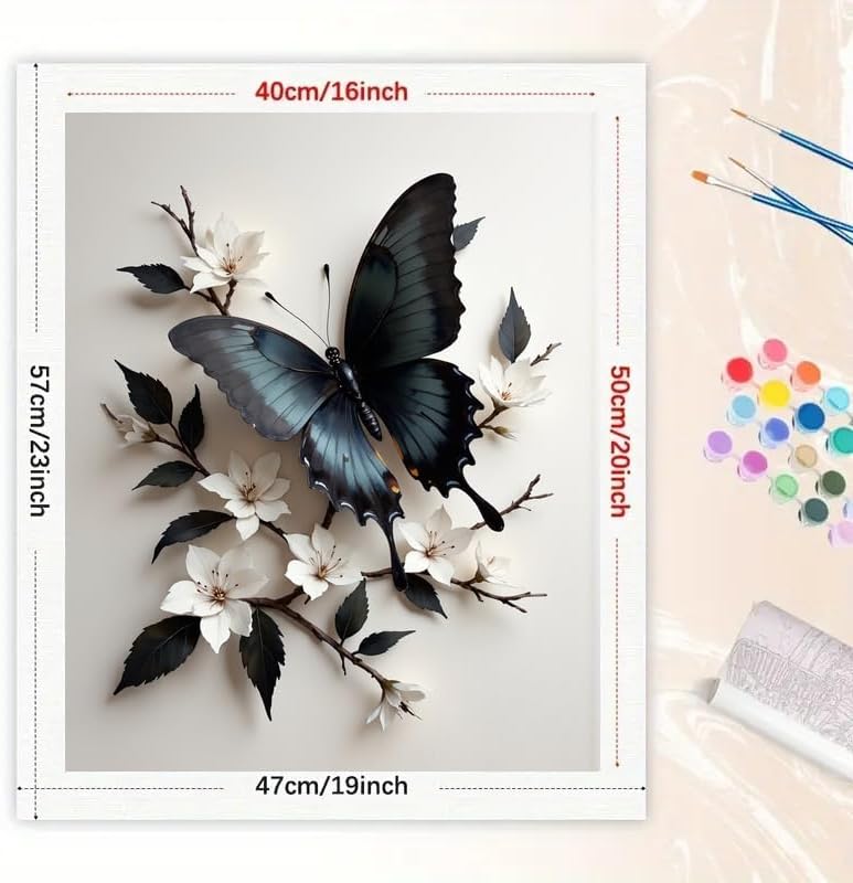 TAOPAOLAB Nature Paint by Numbers Kit for Adults - DIY Black Butterfly and White Flowers Painting on Canvas 16x20 Inches, Acrylic Paint Set, Suitable for Beginners, Wall Art for Home Decoration/Gifts - Image 2