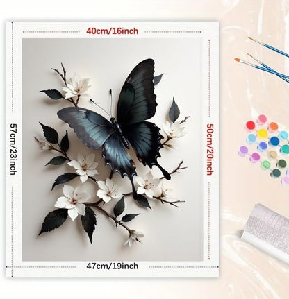 TAOPAOLAB Nature Paint by Numbers Kit for Adults - DIY Black Butterfly and White Flowers Painting on Canvas 16x20 Inches, Acrylic Paint Set, Suitable for Beginners, Wall Art for Home Decoration/Gifts - Image 2