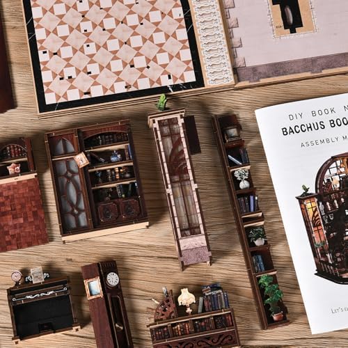 Book Nook Kit-DIY Miniature House for Adult and Teen Beginners, 3D Wooden Library Dollhouse with LED Light, Bookshelf Decor (Basque Study) - Image 6