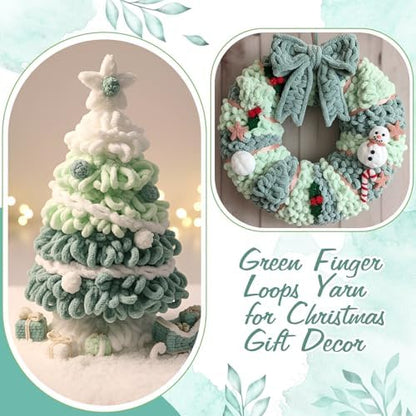Threlaco 6 Skeins Loop Yarn for Finger Knitting, 600g, White, Green - Image 6