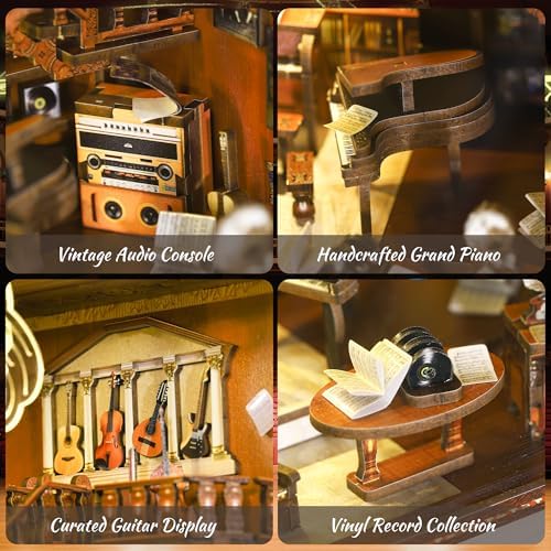 Book Nook Kit – 3D Wooden Puzzle with Interactive LED Lights, DIY Miniature Decor for Adults & Teens, Enchanting Storytelling Bookshelf Insert（Maestro's Study） - Image 4