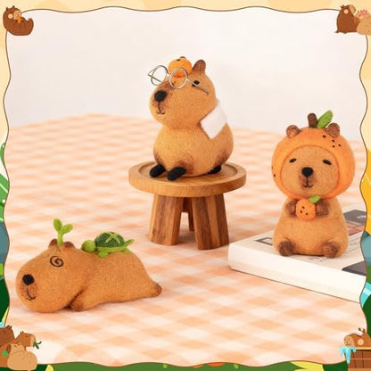 Capybara Needle Felting Kit - 3 Set Cute Animal DIY Doll Wool Craft Set with Felt Tool Instruction Foam Mat, DIY Needlework Keychain Craft for Adults Beginners Christmas Birthday Gift (Style 1) - Image 4