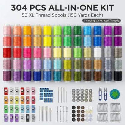 Forypretty Sewing Kit for Adults, 304 PCS Needle and Thread Kit with Tailor Scissors and Accessories, 50 XL Thread Spools, Travel Sewing Kit for Beginners, Oxford Cloth, Gift for Mom Grandma - Image 2