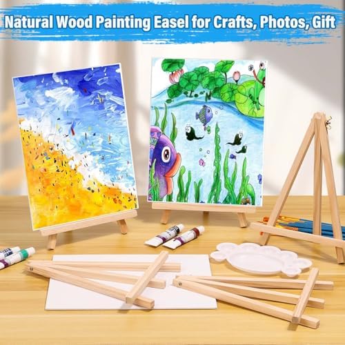 54 Pack Canvas with Easel Set 8 x 10 Inch Canvas Boards with Wooden Easels, Paint Brushes Canvas Panel Painting Kit for Acrylic Oil Watercolor Beginners Art Crafts Sip and Paint Party - Image 6