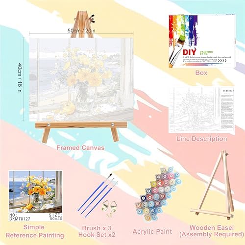 Vase Flower Paint by Numbers for Adults with Framed Canvas - Wooden Easel - Image 2