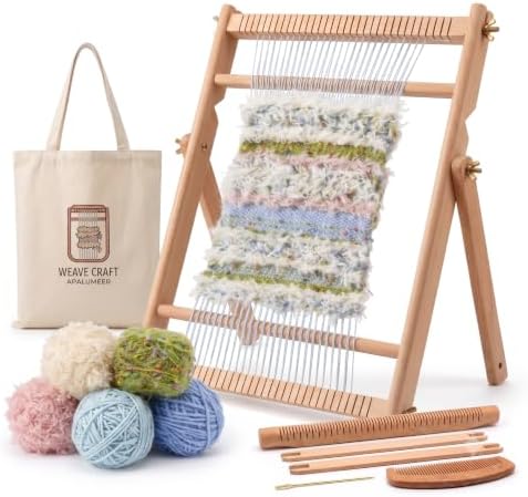 Weaving Loom for Adults & Kids - Weaving Loom Kit | Beginner-Friendly Table Loom & Lap Loom with Yarn, Canvas Tote Bag,Tools & Instructions | Wooden Loom for Multicraft Projects (15.8 x 11.8 inches) by Unknown