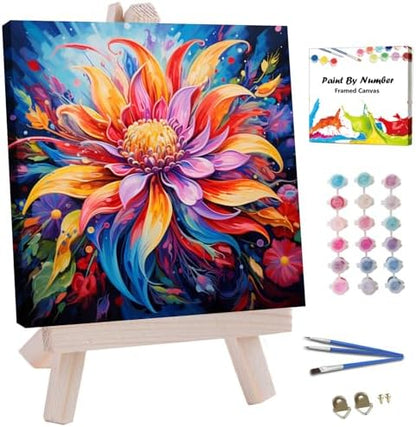 JUJUHOOD Abstract Flower Framed Paint by Numbers Kit for Adults Beginner & Kids Ages 8-12, Watercolor Paint by Number Without Easel, Acylic Paint by Numbers for Gift Home Wall Decor (10x10Inch) by JUJUHOODDirect