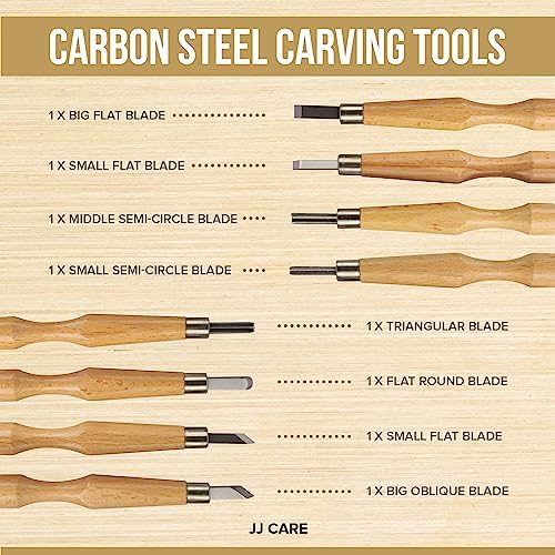 JJ CARE Wood Carving Kit [8 SK7 Carving Knives with Beechwood Handle, 10 Basswood Carving Blocks, Carrying Case, Whittling Book], Beginner Wood Carving Kit - Image 4