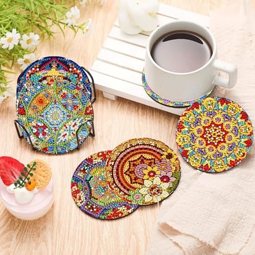 EWJRNSF 10 PCS Mandala Diamond Art Coasters Kit with Holder for Adults - Image 6
